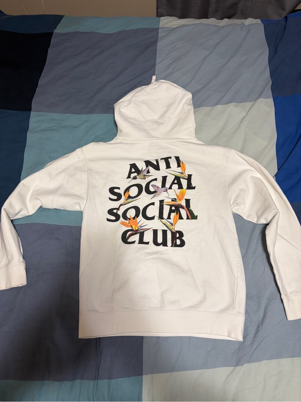 Anti Social Social Club White Hoodie with Black Text and Orange Floral Accents